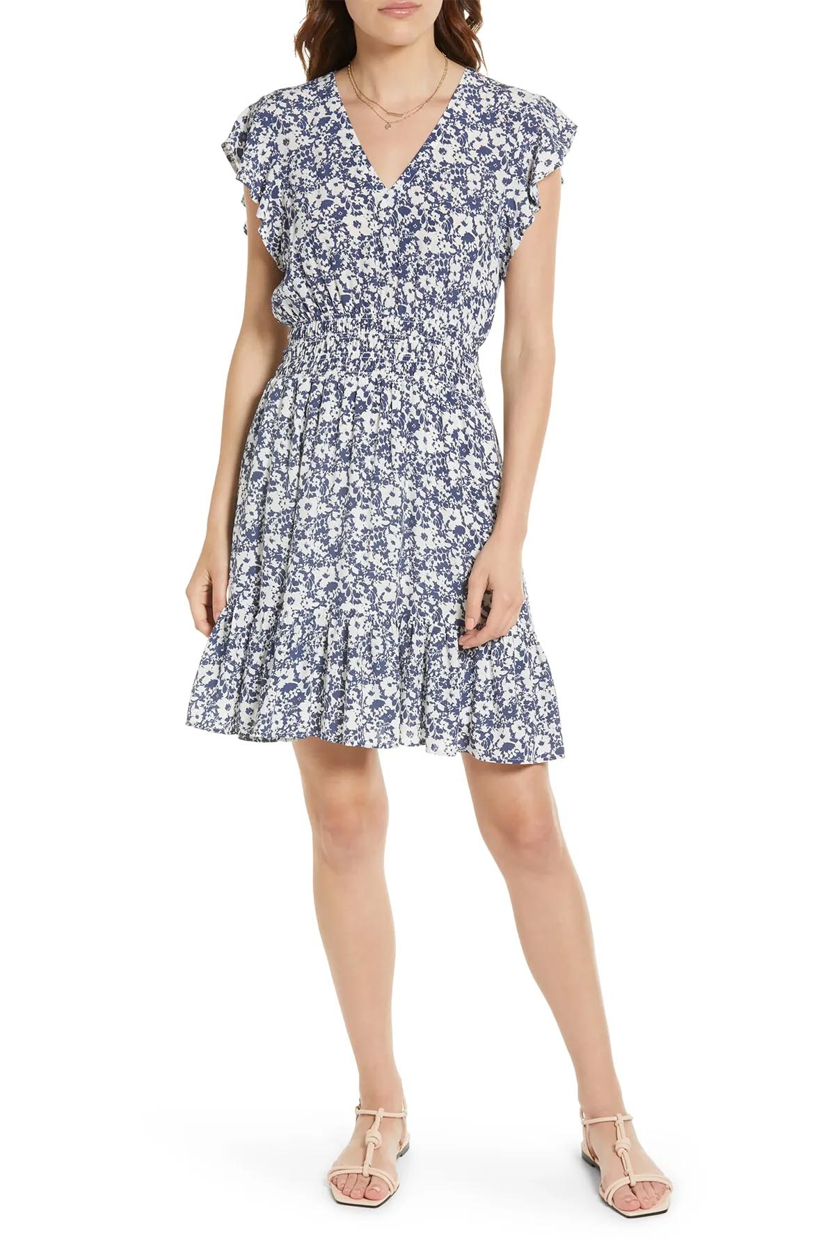 Desenli Kısa Kollu Elbise