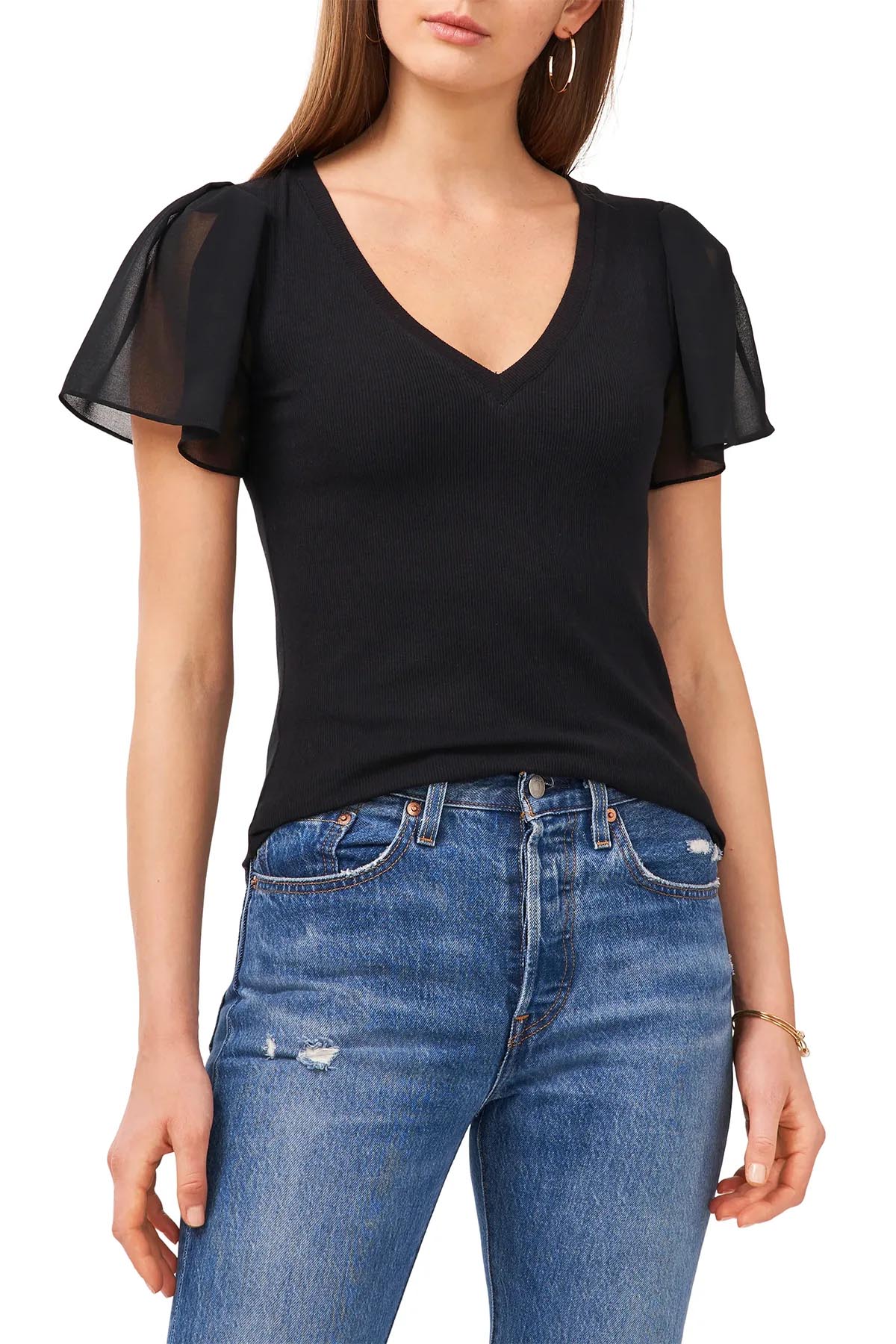 Kolları Volanlı Siyah Bluz