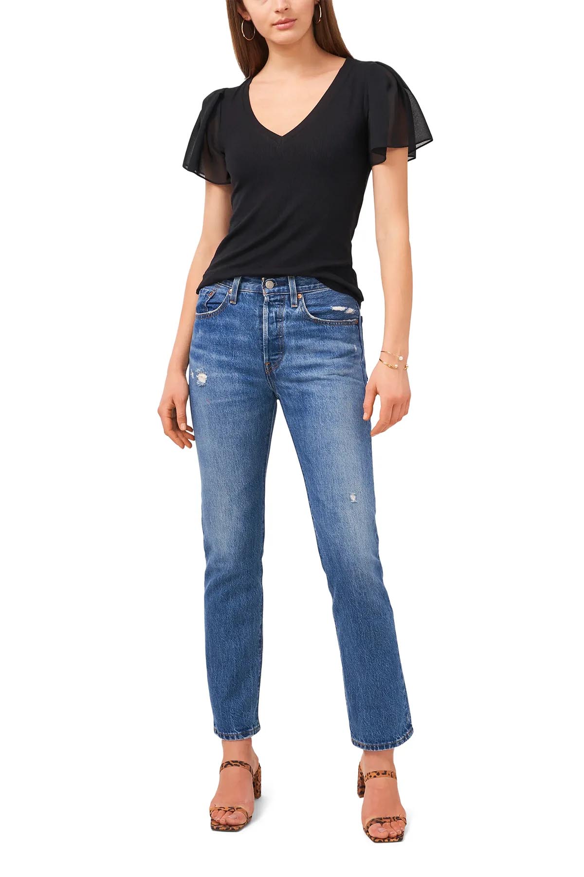 Kolları Volanlı Siyah Bluz