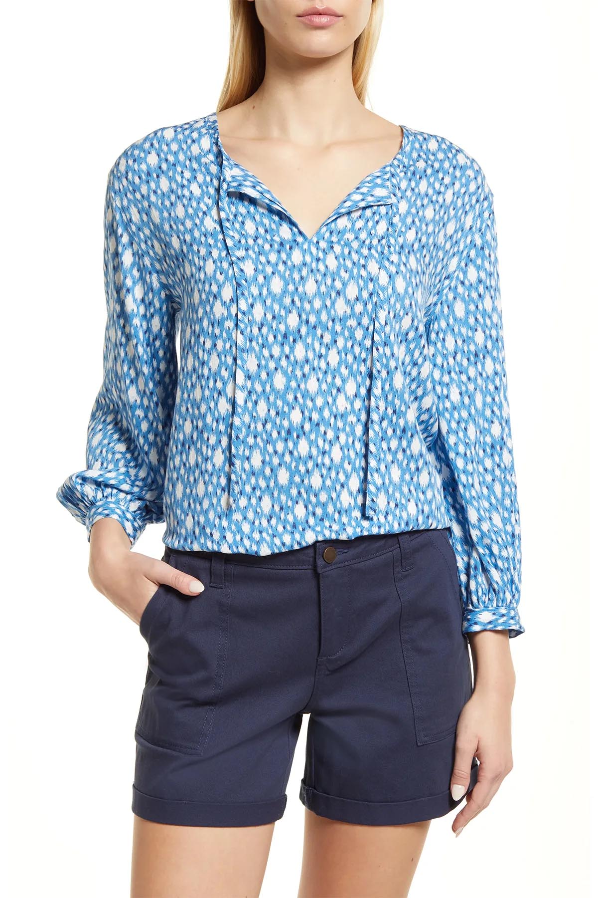 Mavi Soyut Desenli Bluz